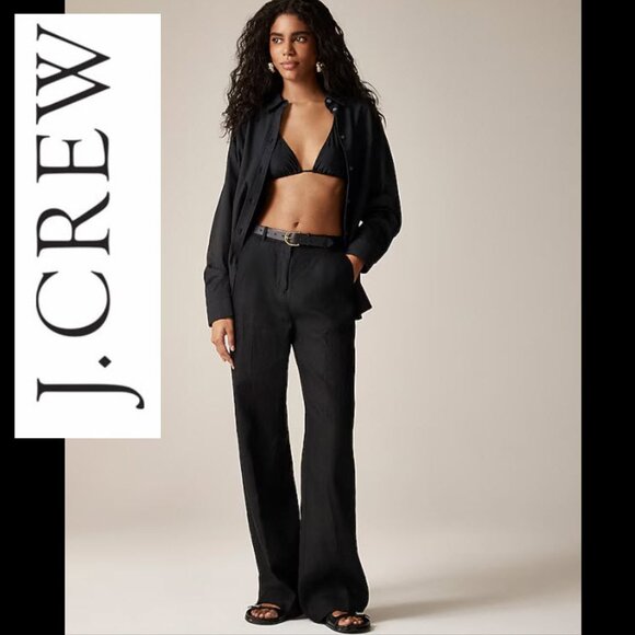 J. Crew Black Linen Wide Leg Pants Women’s Size 12 Tall - Picture 1 of 13